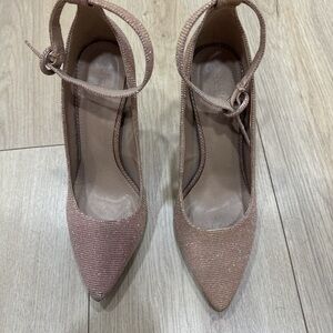 Charlotte Russe Sparkle Pointed Toe Ankle Strap Heels in Rose